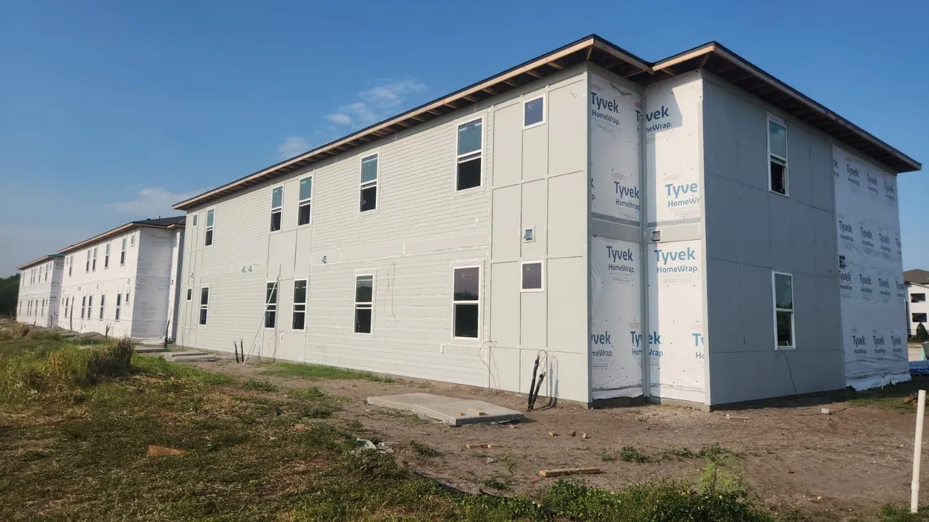 Apartment building exterior during construction